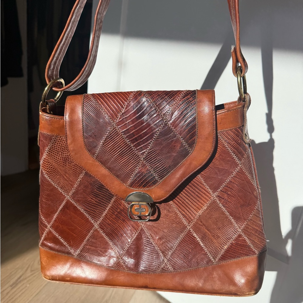 Genuine Lizard & Leather Shoulder Bag